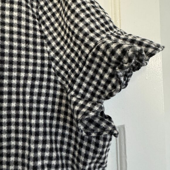 Need Supply - Farrow Gingham Black & White Checkered Ruffle asymmetrical top L - Picture 4 of 6